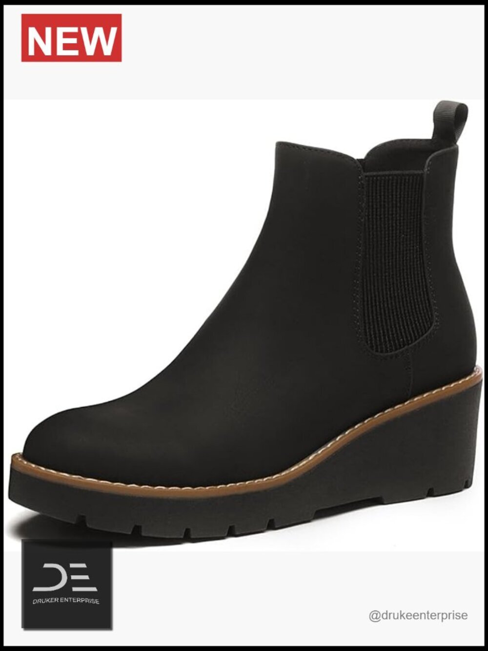 Chelsea Wedge Boots Slip On Ankle Booties Platform Lug Sole